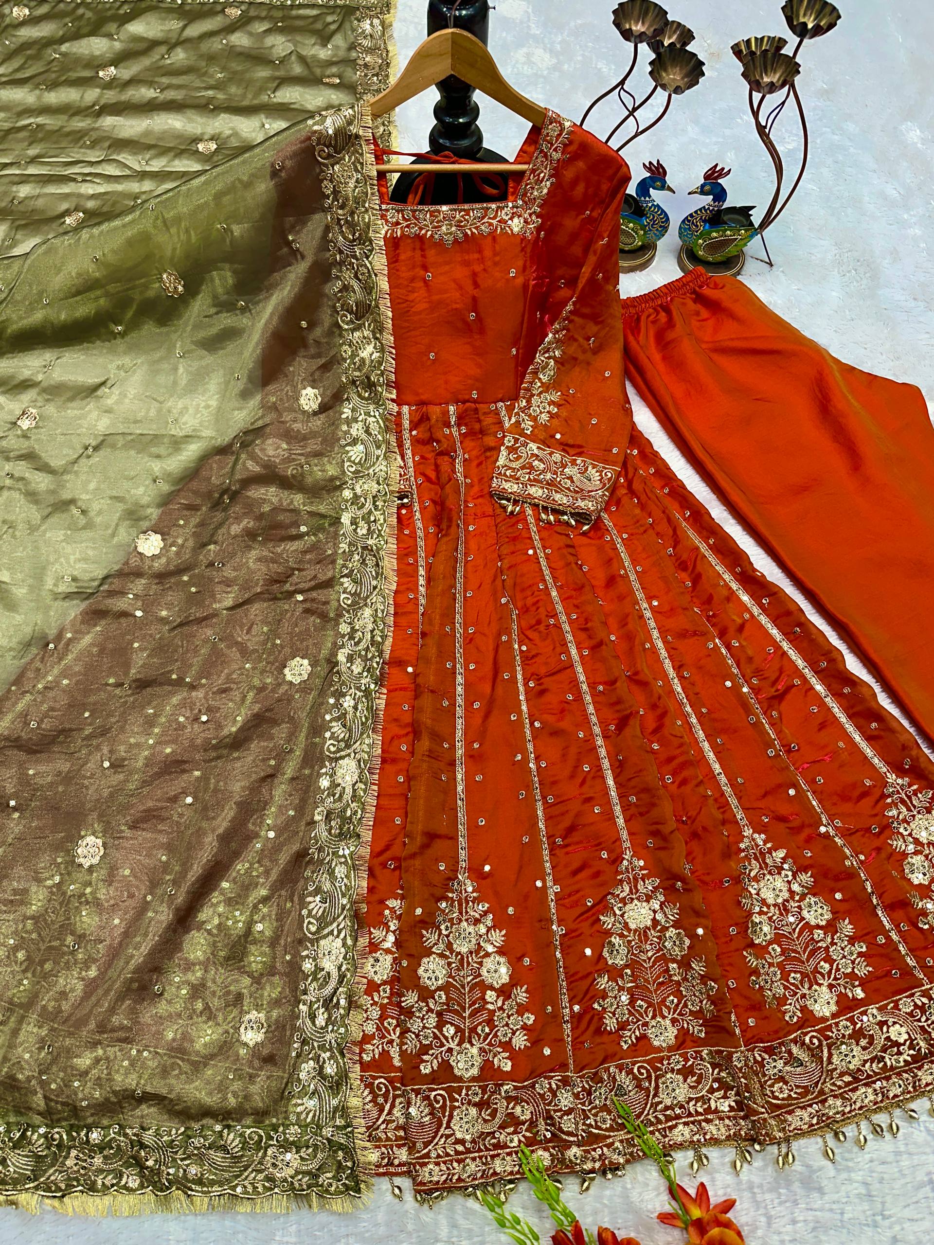 Modern Vermilion Flared Anarkali Set
